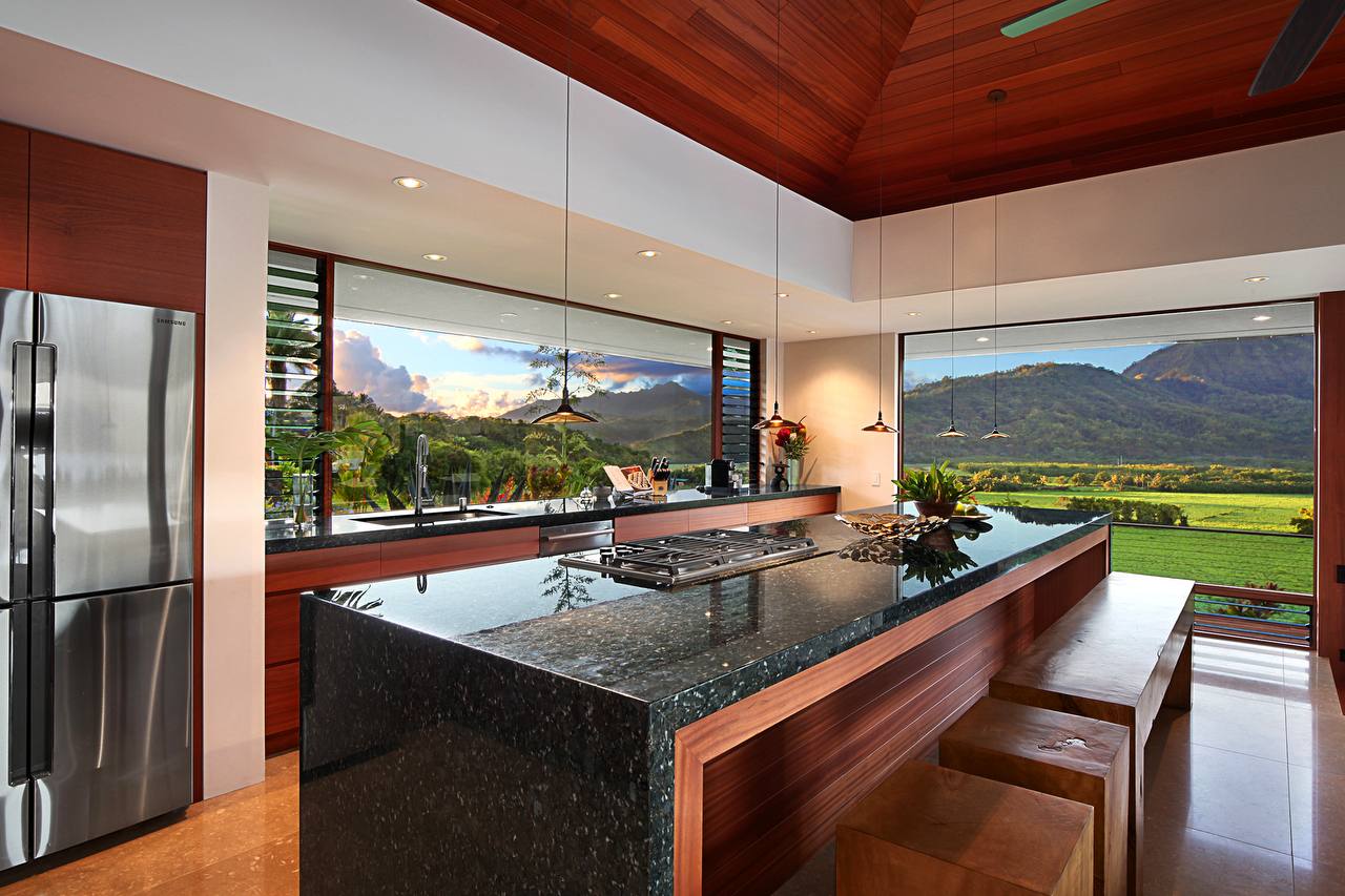 Hanalei Overlook interior on Kauaʻi shaped by natural light, warm materiality, and quiet residential living